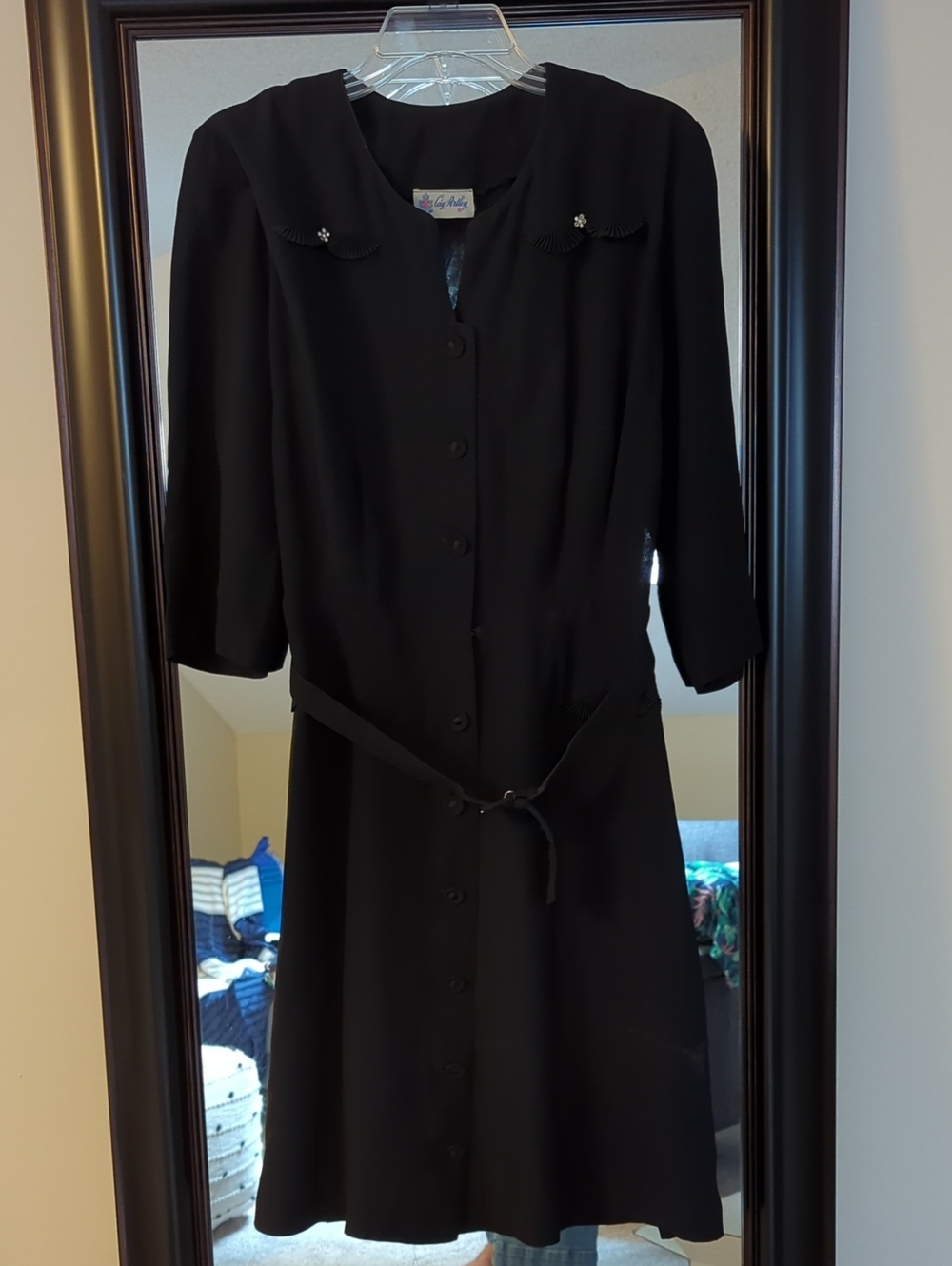 Vintage Cay Artley 1940's Classic Black Button-Front Dress with Belt